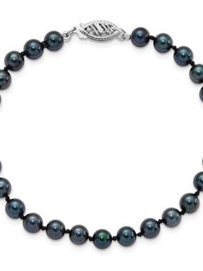 Luminous Elegance: 14K White Gold Black Akoya Pearl Bracelet (7")